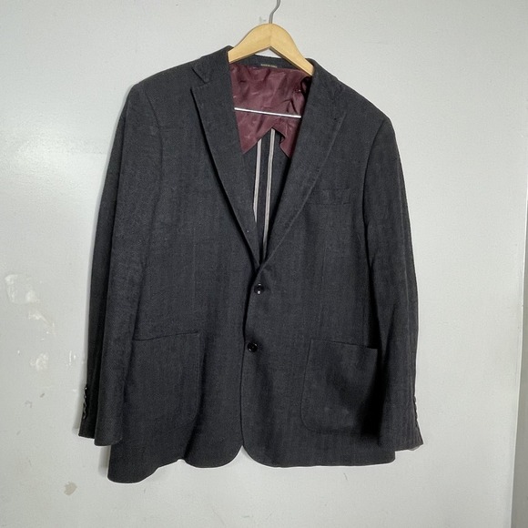 Charles‎ Tyrwhitt Men's Flannel Sport Coat Blazer Two Button Gray Wool Slim 44R